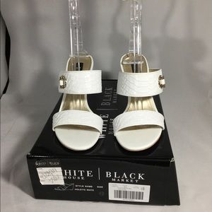 WHBM White Wedge Sandals, Size 6.5